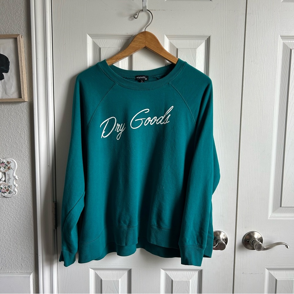 Originality Dry Goods teal long sleeve crewneck pullover sweatshirt